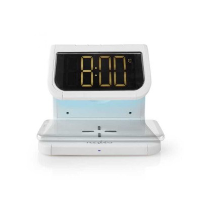 Ceas cu alarma Nedis incarcator wireless Qi lumina multicolora alb
