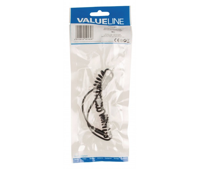 Cablu audio spiralat 3.5 mm tata - 3.5 mm tata 1m Valueline Cablu audio spiralat 3.5 mm tata - 3.5 mm tata 1m Valueline