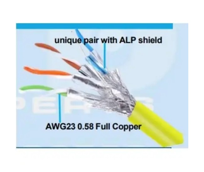 Cablu Ted Wire Expert SFTP Cat7 cupru integral 0.58 23AWG LSZH FlukePass galben 10m TED006387-10