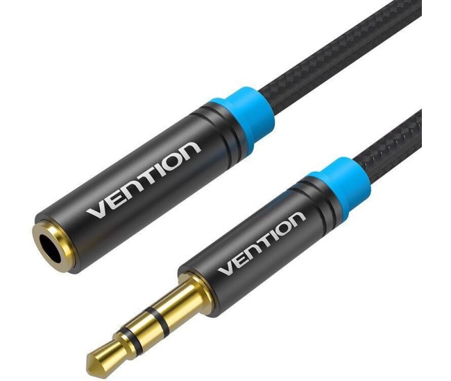 Cablu prelungitor audio Jack 3.5 mm stereo mama-tata 1.5m negru VENTION VAB-B06-B150-M Cablu prelungitor audio Jack 3.5 mm stereo mama-tata 1.5m negru VENTION VAB-B06-B150-M