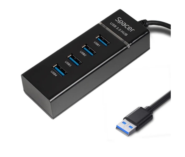 HUB extern SPACER SPH-4USB30-01 porturi USB3.0 x4 conectare prin USB3.0 cablu 1m negru HUB extern SPACER SPH-4USB30-01 porturi USB3.0 x4 conectare prin USB3.0 cablu 1m negru