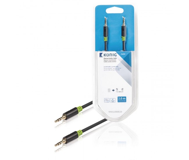 Cablu audio ecranat Jack Stereo 3.5 mm tata-tata 2m gri Konig Cablu audio ecranat Jack Stereo 3.5 mm tata-tata 2m gri Konig