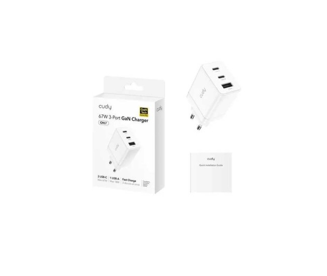 Incarcator retea Cudy CH67 2x USB-C PD CH67_EU V1.0 1x QC 18W GaN alb Incarcator retea Cudy CH67 2x USB-C PD CH67_EU V1.0 1x QC 18W GaN alb