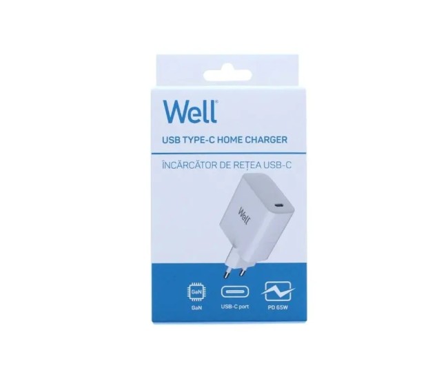 Incarcator retea 100-240V - USB-C Well GaN PD 65W 5V/3A 9V/3A 12V/3A 15V/3A 20V/3.25A alb Incarcator retea 100-240V - USB-C Well GaN PD 65W 5V/3A 9V/3A 12V/3A 15V/3A 20V/3.25A alb