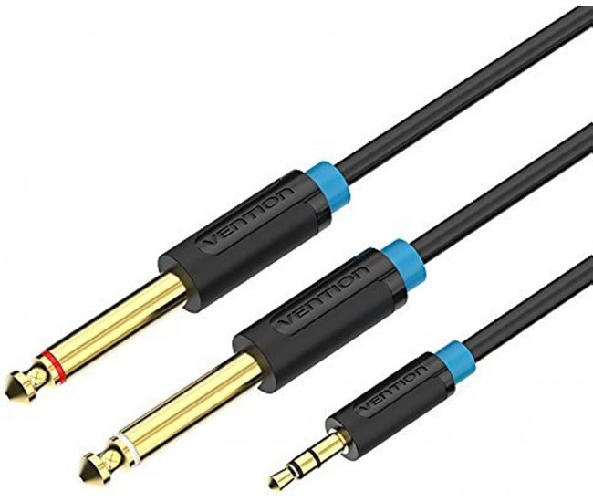 Cablu audio 2m 4mm Jack 3.5 mm 3pin mufa tata - 2x Jack 6.3 mm mufa tata cupru aurit negru PVC VENTION BACBH Cablu audio 2m 4mm Jack 3.5 mm 3pin mufa tata - 2x Jack 6.3 mm mufa tata cupru aurit negru PVC VENTION BACBH