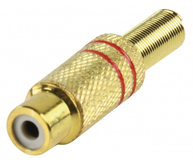 Mufa RCA mama protectie aurit metal inel rosu Valueline