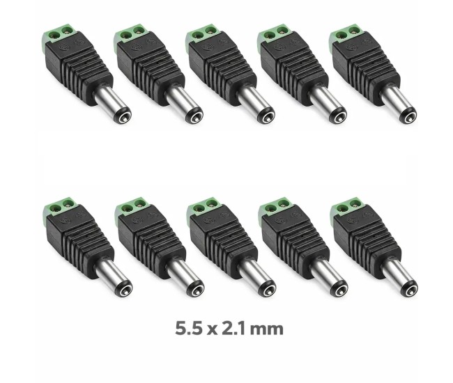 Set 10 mufe alimentare DC 2.1x5.5mm tata prindere cu surub regleta WTY0622-10 Set 10 mufe alimentare DC 2.1x5.5mm tata prindere cu surub regleta WTY0622-10
