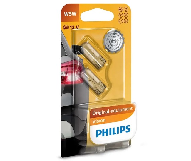 Set 2x bec auto 12V 5W W5W VISION PHILIPS 40421330 transparente