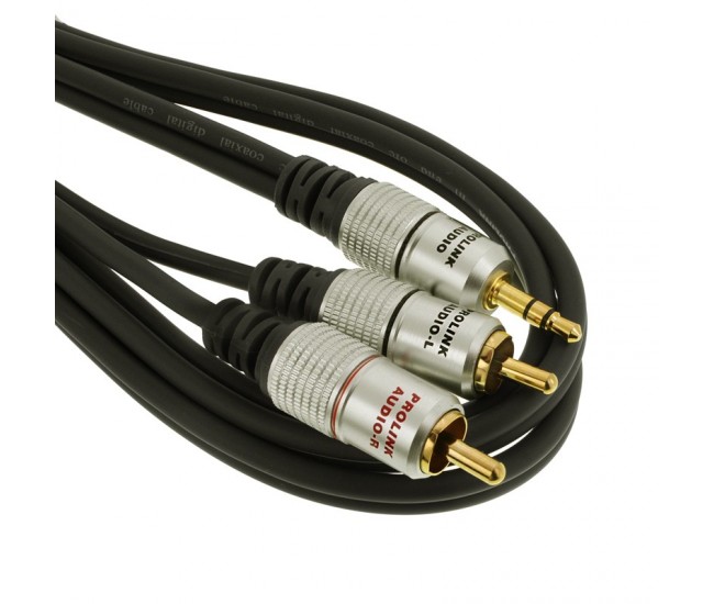 Cablu Jack 3.5 mm mufa tata - RCA mufa tata x2 15m negru PROLINK Cablu Jack 3.5 mm mufa tata - RCA mufa tata x2 15m negru PROLINK