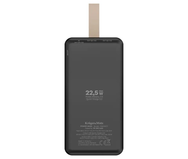 Power bank 30000mAh LI-POL QC 2x USB 22.5W /USB-C 20W Kruger&Matz KM0907.1 Power bank 30000mAh LI-POL QC 2x USB 22.5W /USB-C 20W Kruger&Matz KM0907.1