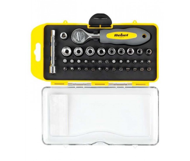 Set biti cu cheie clichet 38 piese REBEL RB-1104 Set biti cu cheie clichet 38 piese REBEL RB-1104