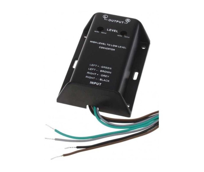 Convertor HI-LOW nivel semnale difuzor la 2x RCA audio aurit 40W intrare cabluri 4CarMedia Convertor HI-LOW nivel semnale difuzor la 2x RCA audio aurit 40W intrare cabluri 4CarMedia
