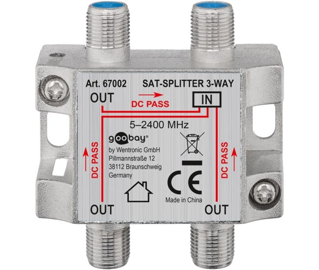 Splitter SAT 3 iesiri pentru dispozitive prin satelit 5-2400MHz Goobay 67002 Splitter SAT 3 iesiri pentru dispozitive prin satelit 5-2400MHz Goobay 67002
