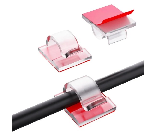 Set 24buc organizatoare de cabluri Well autoadezive transparente ORG-CABLE-S0224TT-WL