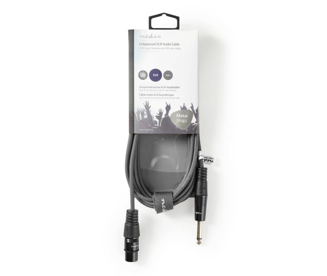 Cablu stereo XLR 3 pini mama - JACK 6.5 mm tata 3m gri NEDIS
