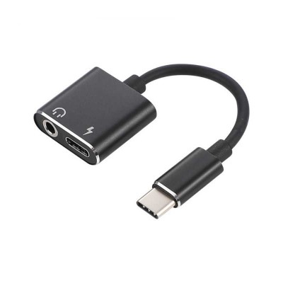 Cablu adaptor USB Type C tata - Jack 3.5 mm mama STEREO si USB Type C mama 7cm Well