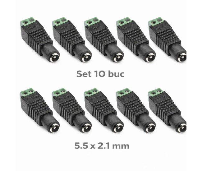 Set 10 mufe alimentare DC 2.1x5.5mm mama cu prindere rapida cu surub regleta GNI0510-10 Set 10 mufe alimentare DC 2.1x5.5mm mama cu prindere rapida cu surub regleta GNI0510-10