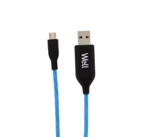 Cablu date incarcare micro USB 1m 2.1A Well flux de lumina albastra Cablu date incarcare micro USB 1m 2.1A Well flux de lumina albastra