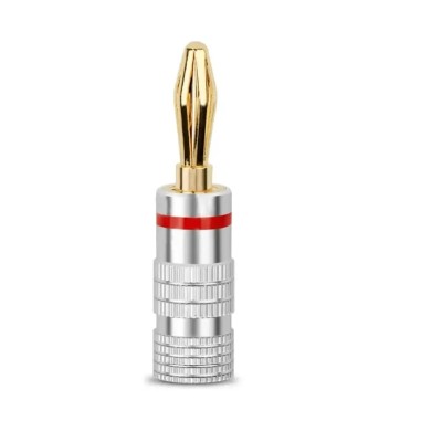 Mufa banana tata 4mm metal cu surub si inel rosu