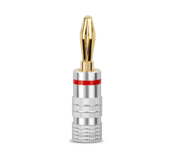 Mufa banana tata 4mm metal cu surub si inel rosu