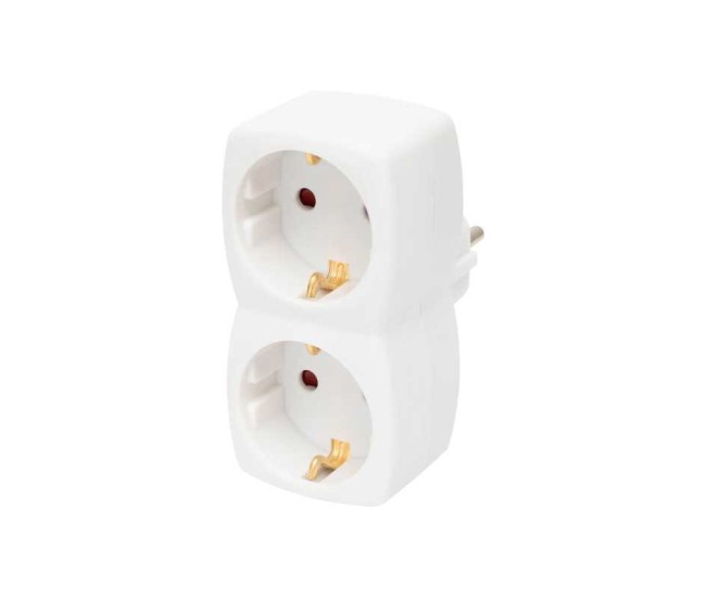 Dublu stecher distribuitor cu impamantare 2x Schuko 3680W 16A alb Home NV 22 Dublu stecher distribuitor cu impamantare 2x Schuko 3680W 16A alb Home NV 22