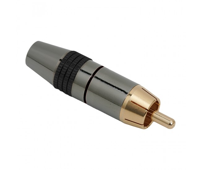 Mufa audio RCA tata contact aurit cablu 8mm inel negu Mufa audio RCA tata contact aurit cablu 8mm inel negu