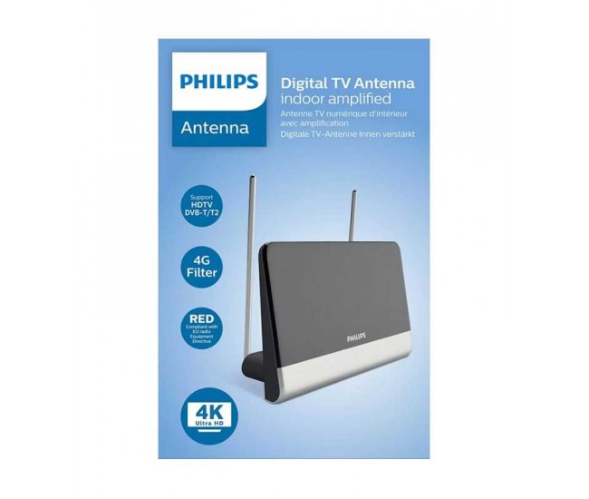 Antena TV DIGITALA 4K ULTR HD PHILIPS SDV6222/12 cu amplificare 48dB HDTV DVB-T/T2 FM Antena TV DIGITALA 4K ULTR HD PHILIPS SDV6222/12 cu amplificare 48dB HDTV DVB-T/T2 FM