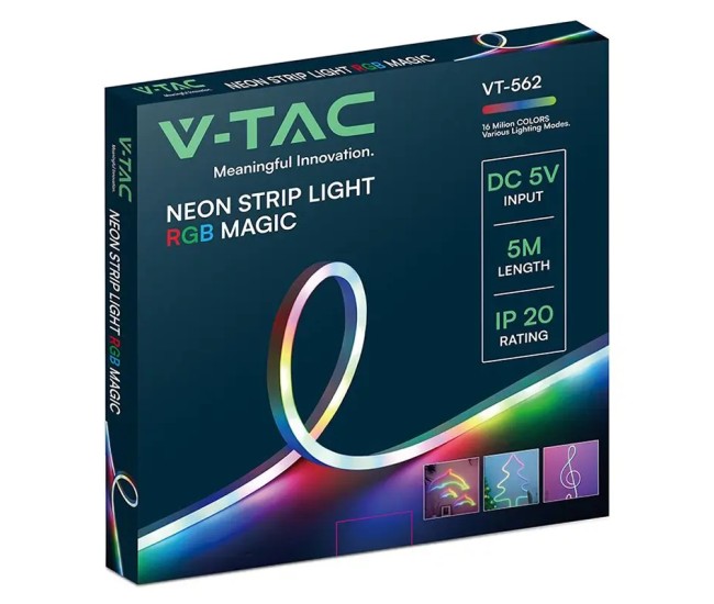 Kit banda LED NEONFLEX MAGIC RGB 5m 5VDC IP20 + telecomanda V-tac SKU-24050 Kit banda LED NEONFLEX MAGIC RGB 5m 5VDC IP20 + telecomanda V-tac SKU-24050
