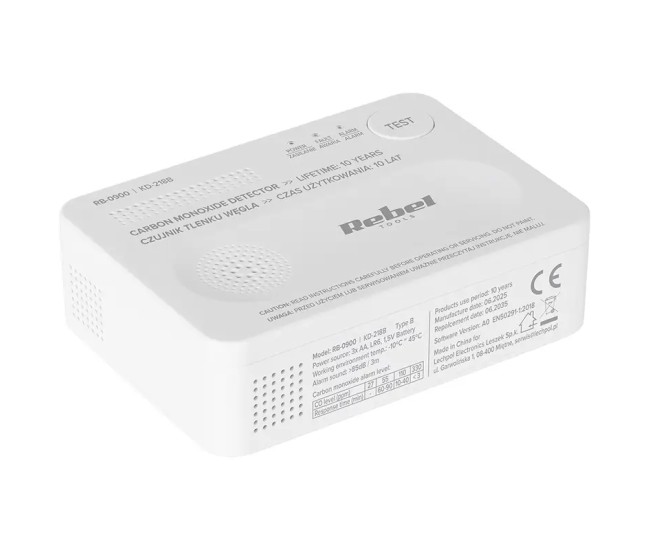 Detector senzor Gaz detectat monoxid de carbon 3x AA REBEL RB-0900 Detector senzor Gaz detectat monoxid de carbon 3x AA REBEL RB-0900