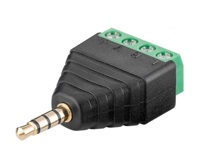 Adaptor bloc terminal cu 4 pini tip regleta cu surub la Jack 3.5 mm tata 4 pini stereo Goobay 59198 Adaptor bloc terminal cu 4 pini tip regleta cu surub la Jack 3.5 mm tata 4 pini stereo Goobay 59198