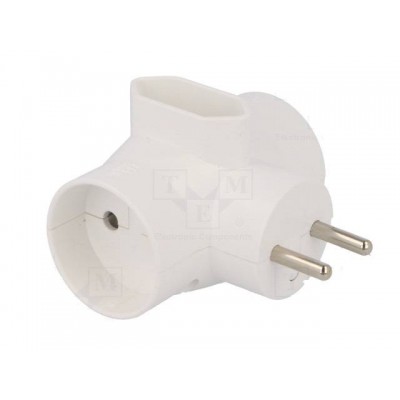 R-20 Conector AC supply splitter Layout 2P Type round flat white TIMEX-ELEKTRO