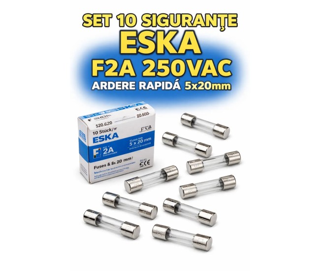 Set 10 sigurante ESKA F2A 250VAC ardere rapida 5x20mm 520.620-10 Set 10 sigurante ESKA F2A 250VAC ardere rapida 5x20mm 520.620-10