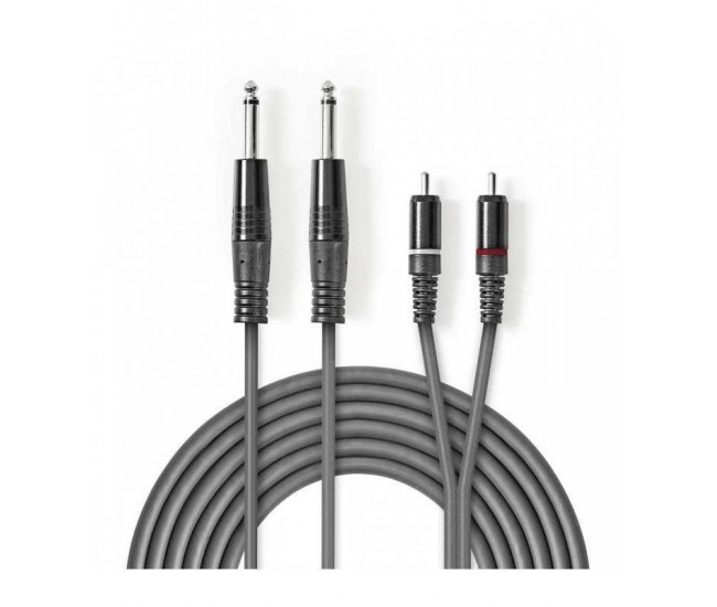 Cablu audio stereo 2x 6.35 mm Jack tata - 2x RCA tata 1.5m gri Nedis Cablu audio stereo 2x 6.35 mm Jack tata - 2x RCA tata 1.5m gri Nedis