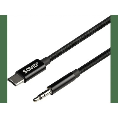 Cablu USB C tata la Jack 3.5 mm tata 1m negru textil SAVIO CL-187