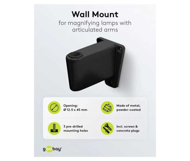 Suport de perete pentru lampa cu lupa negru pentru cod 65575 /64986 /64988 /64989 Goobay 64991 Suport de perete pentru lampa cu lupa negru pentru cod 65575 /64986 /64988 /64989 Goobay 64991