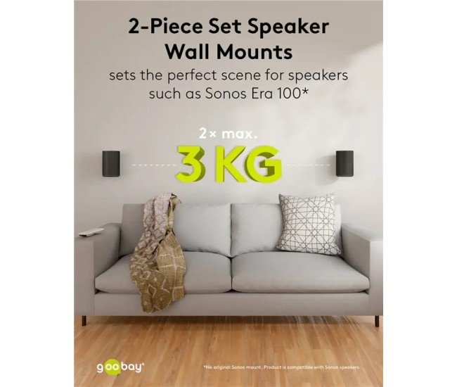 Set suporti de perete pentru difuzor negru Modern Era 1 Flex compatibil Sonos Era 100 71025 Goobay