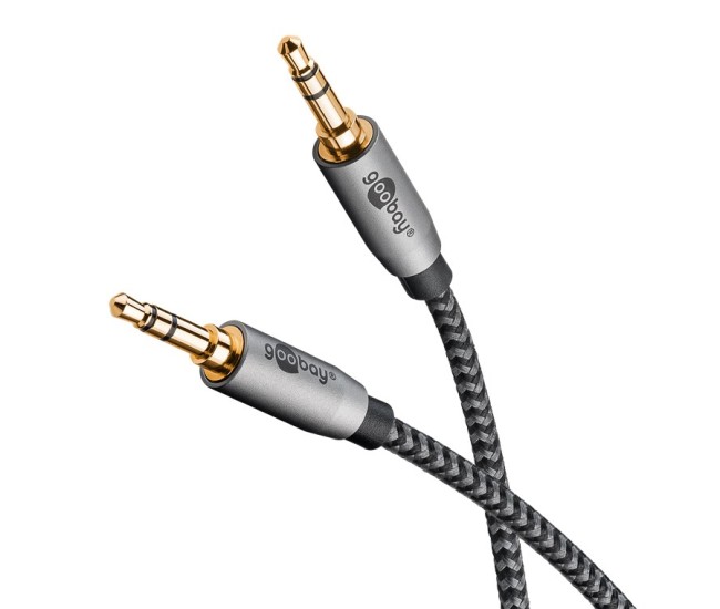 Cablu audio stereo AUX Jack 3.5 mm tata-tata 2m premium extrem de flexibil textil negru Goobay Plus 65274