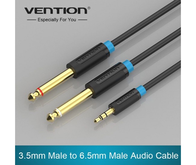 Cablu audio 0.5m 4mm Jack 3.5mm 3pin mufa tata - 2x Jack 6.3 mm mufa tata cupru aurit negru VENTION BACBD Cablu audio 0.5m 4mm Jack 3.5mm 3pin mufa tata - 2x Jack 6.3 mm mufa tata cupru aurit negru VENTION BACBD