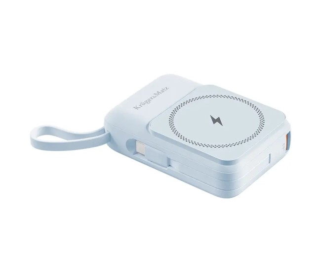 Power Bank inductie Kruger&Matz KM0913-BL 10000mAh Li-ion Mag Safe wireless 15W / USB-C 20W /USB-A 22.5W / Lightning 10W