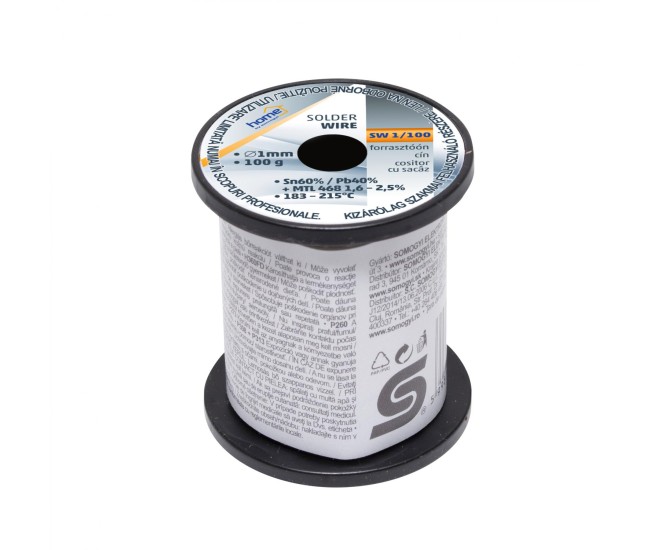 Fludor cositor cu sacaz 1.0mm 100g SN/PB 60/40 2.5flux HOME Fludor cositor cu sacaz 1.0mm 100g SN/PB 60/40 2.5flux HOME