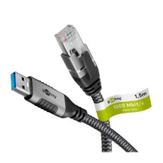 Cablu LAN Ethernet USB-A 3.0 la RJ45 1.5m CAT6 Gbit/s negru Goobay 70497
