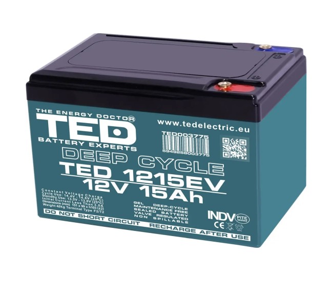 Acumulator AGM /VRLA12V 15A Deep Cycle 151mmx98mmxh95mm pentru vehicule electrice M5 TED Battery Expert Holland TED003775 Acumulator AGM /VRLA12V 15A Deep Cycle 151mmx98mmxh95mm pentru vehicule electrice M5 TED Battery Expert Holland TED003775