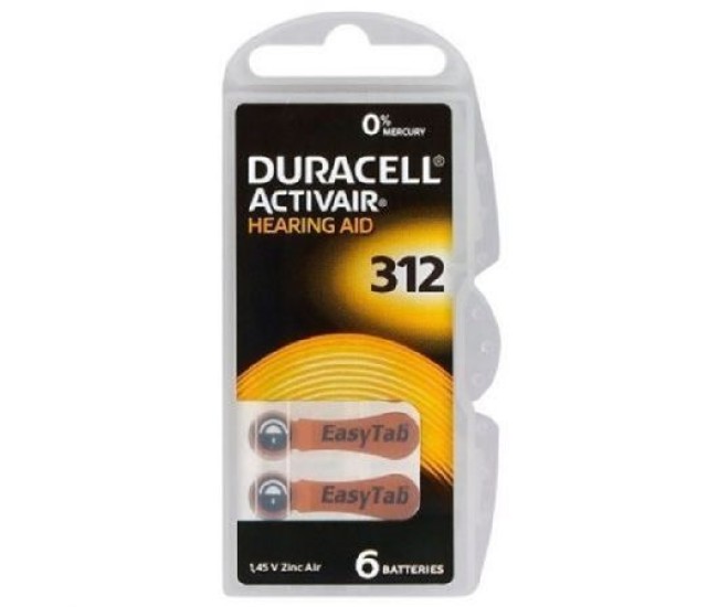 Baterii 312 ZA312 PR41 DURACELL auditive 1.45V ZINC-AIR 6buc