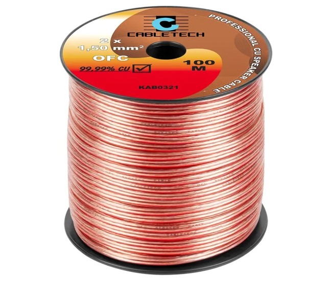 Cablu difuzor cupru OFC 2x1.5mm2 transparent CABLETECH KAB0321 pret/1metru