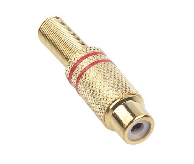 Mufa RCA mama metal auriu inel rosu Mufa RCA mama metal auriu inel rosu