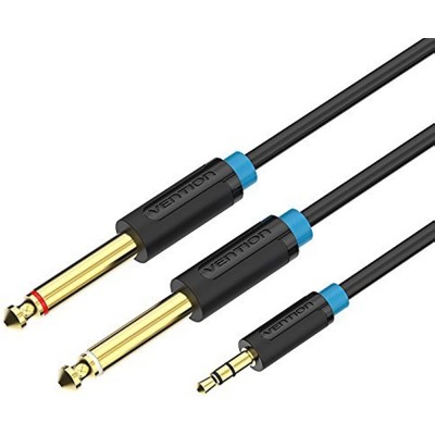 Cablu audio 3m 4mm Jack 3.5 mm 3pin mufa tata - 2x Jack 6.3 mm mufa tata cupru aurit negru PVC VENTION BACBI Cablu audio 3m 4mm Jack 3.5 mm 3pin mufa tata - 2x Jack 6.3 mm mufa tata cupru aurit negru PVC VENTION BACBI