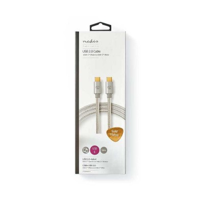 Cablu de alimentare si sincronizare USB type C 2.0 tata-tata 5A 100W aurit 2m argintiu Nedis