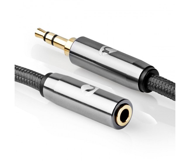 Cablu audio Jack stereo 3.5 mm tata - 3.5 mm mama Nedis 2m gri metal Cablu audio Jack stereo 3.5 mm tata - 3.5 mm mama Nedis 2m gri metal