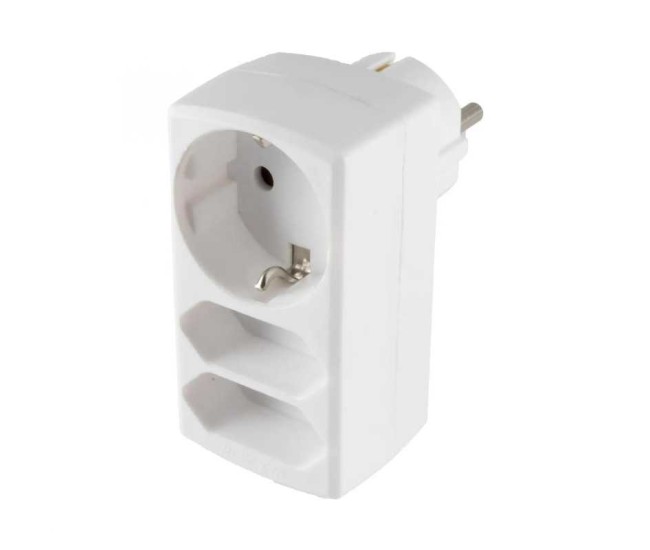 Triplu stecher distribuitor 2x Euro 1x Schuko 16A 3680W Home NV 131/WH Triplu stecher distribuitor 2x Euro 1x Schuko 16A 3680W Home NV 131/WH