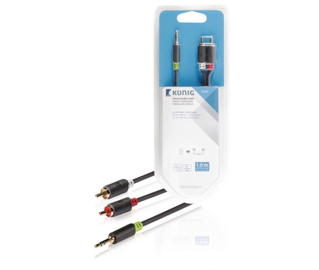 Cablu audio Jack stereo 3.5 mm tata - tata 1m gri Konig Cablu audio Jack stereo 3.5 mm tata - tata 1m gri Konig